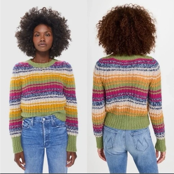 Mother Alpaca Multicolor Puff Sleeve Crop Sweater - Picture 3 of 12